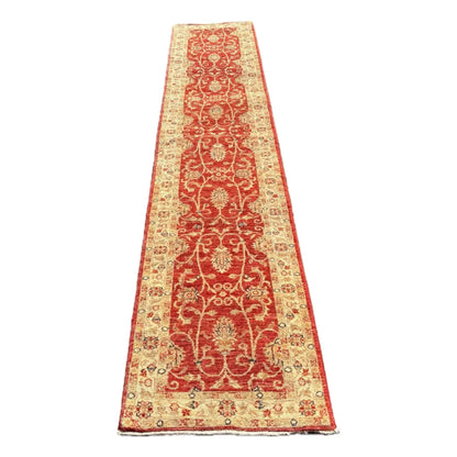 Pakistani Ziegler runner rug full length with red field and ivory border