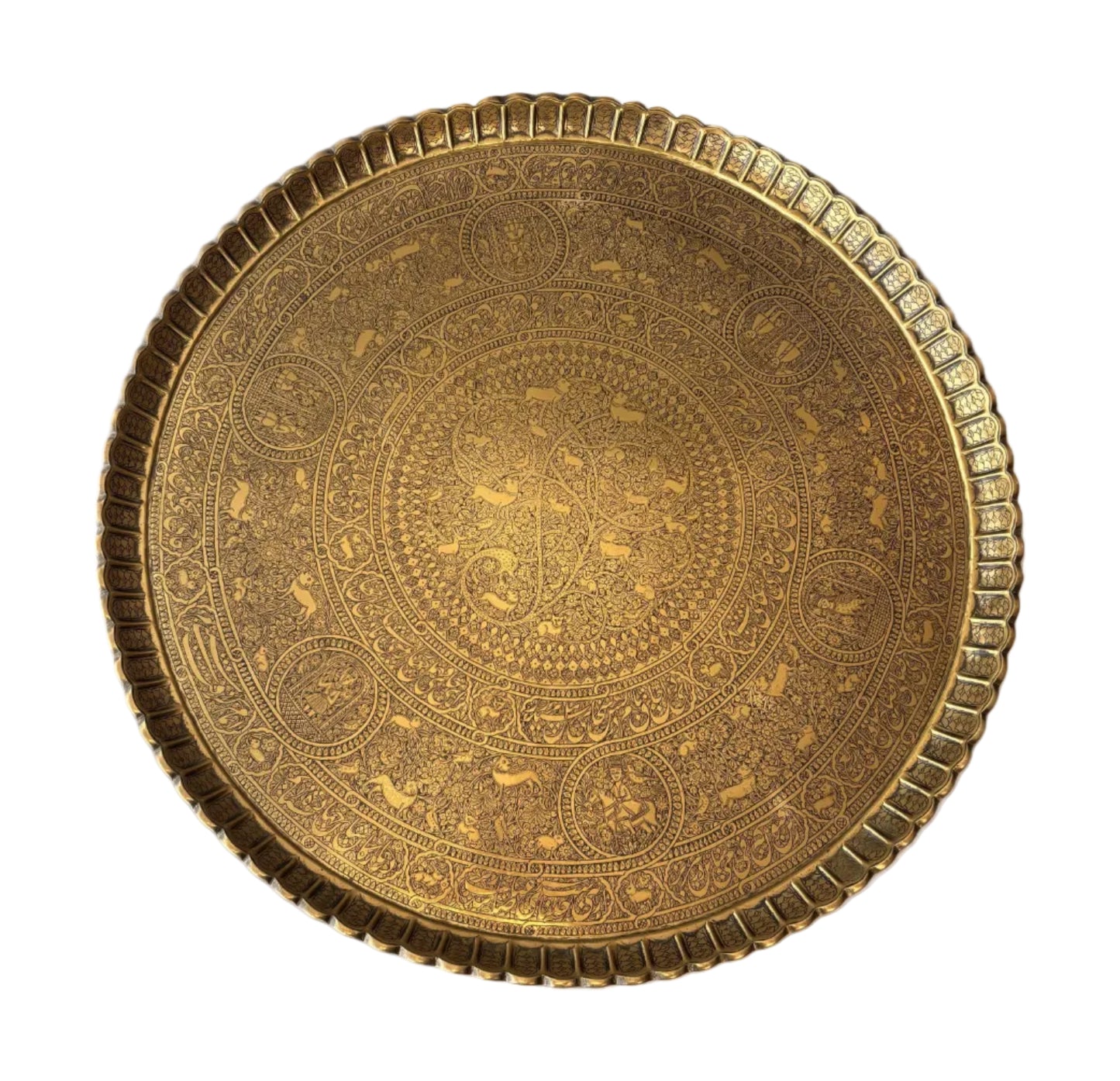 Large Persian brass tray hand engraved Tree of Life full view