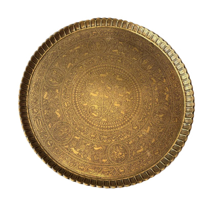 Large Persian brass tray hand engraved Tree of Life full view