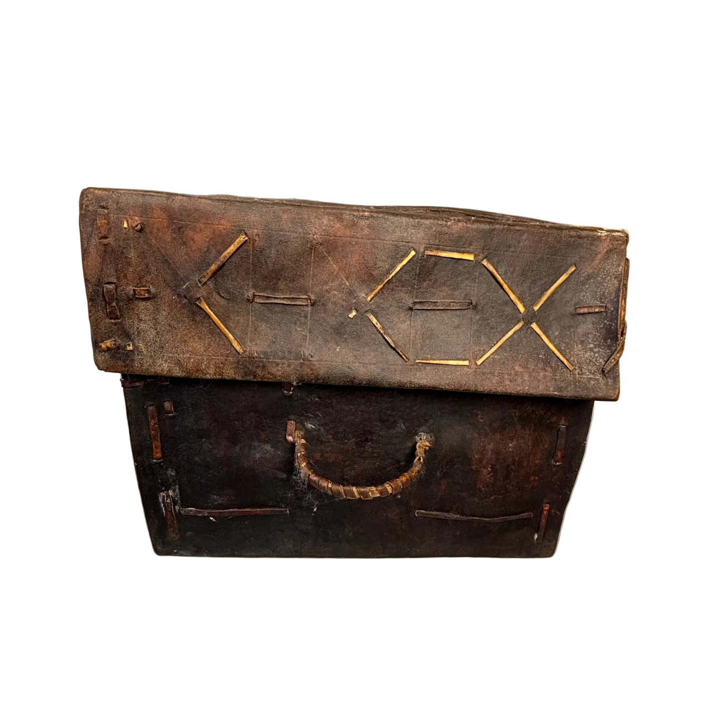 Side end detail of antique South American petaca chest