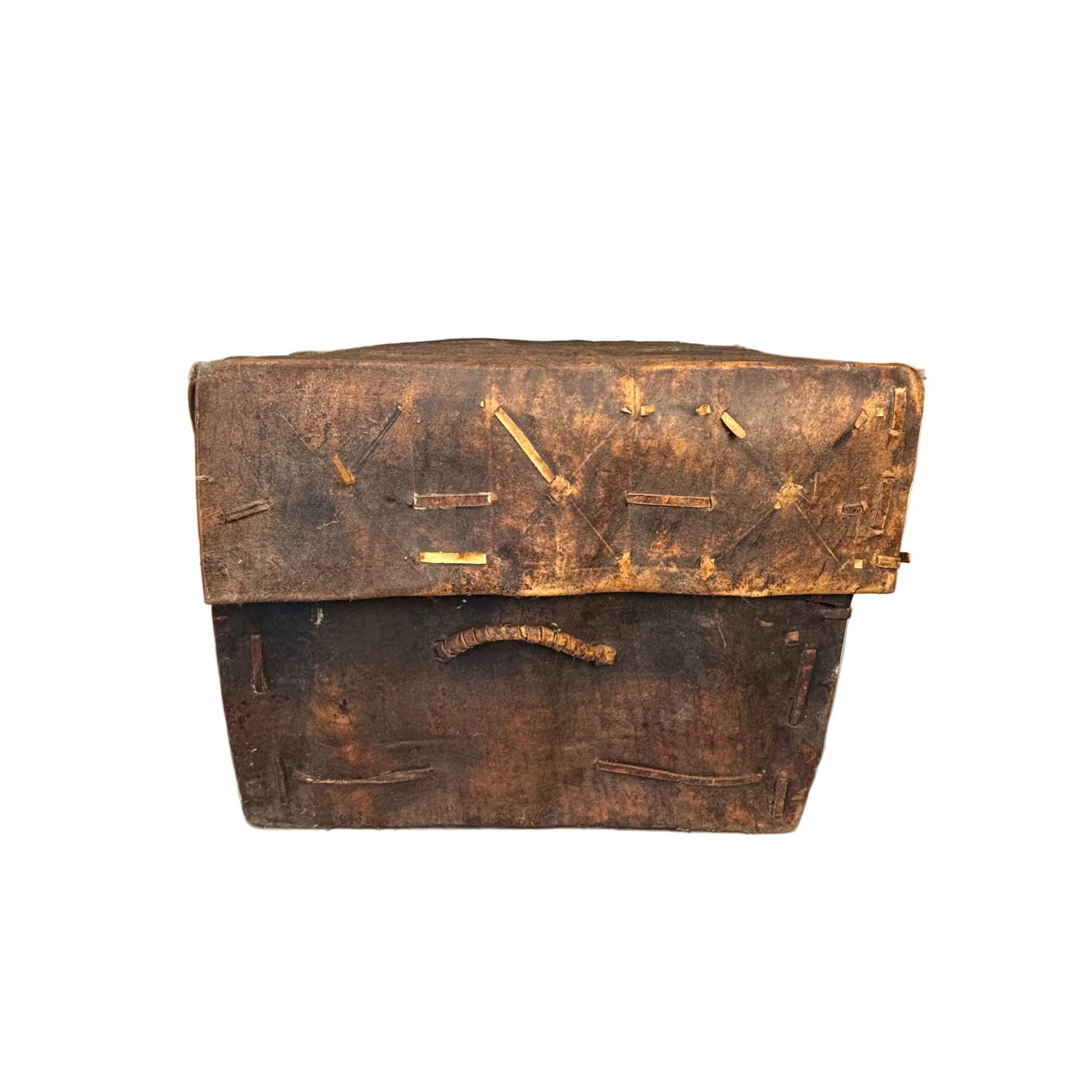 End detail of antique South American petaca chest
