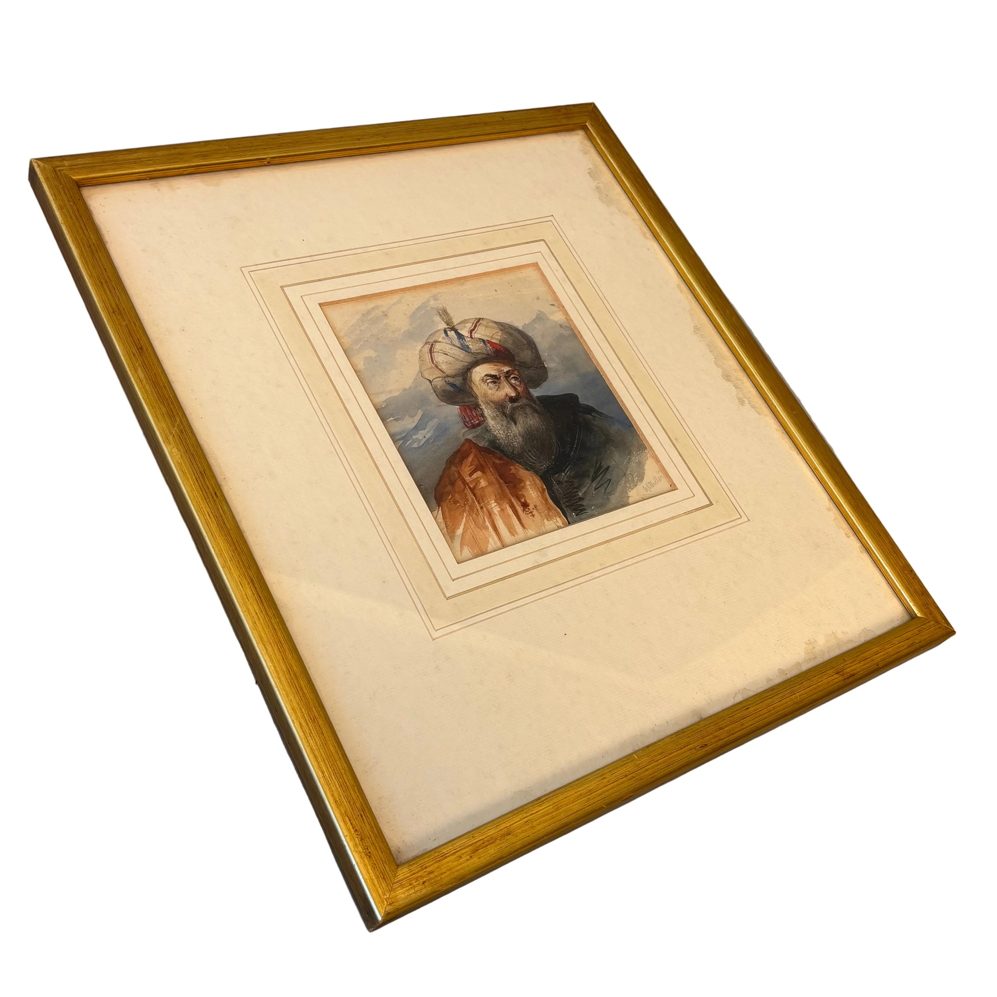 William James Muller Orientalist watercolour portrait Ottoman gentleman framed