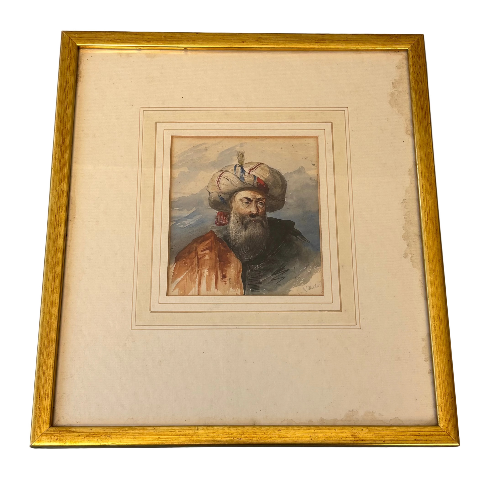 Mount foxing detail antique watercolour