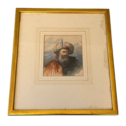 William James Muller Orientalist watercolour portrait Ottoman gentleman framed