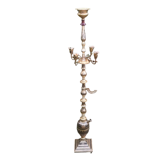 Indian brass hookah form candelabrum full height view