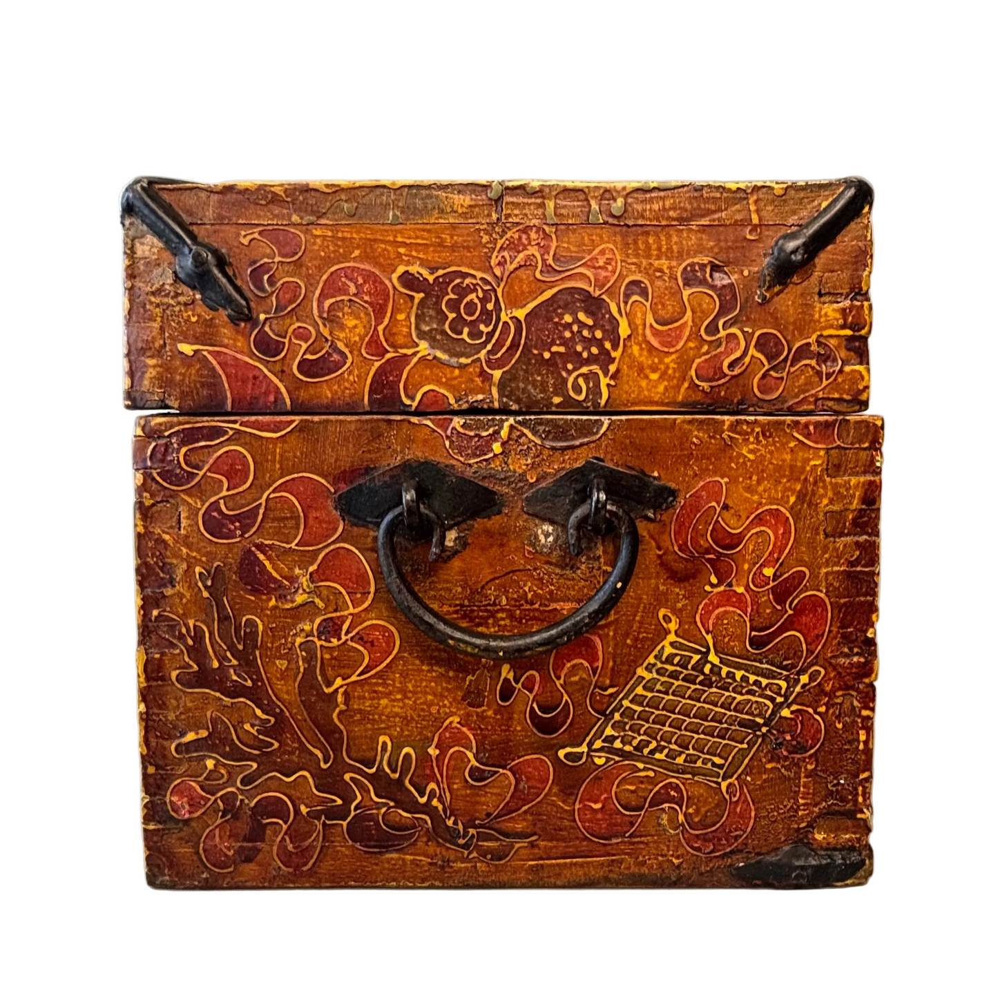 Iron fittings and corner bindings on antique Himalayan chest