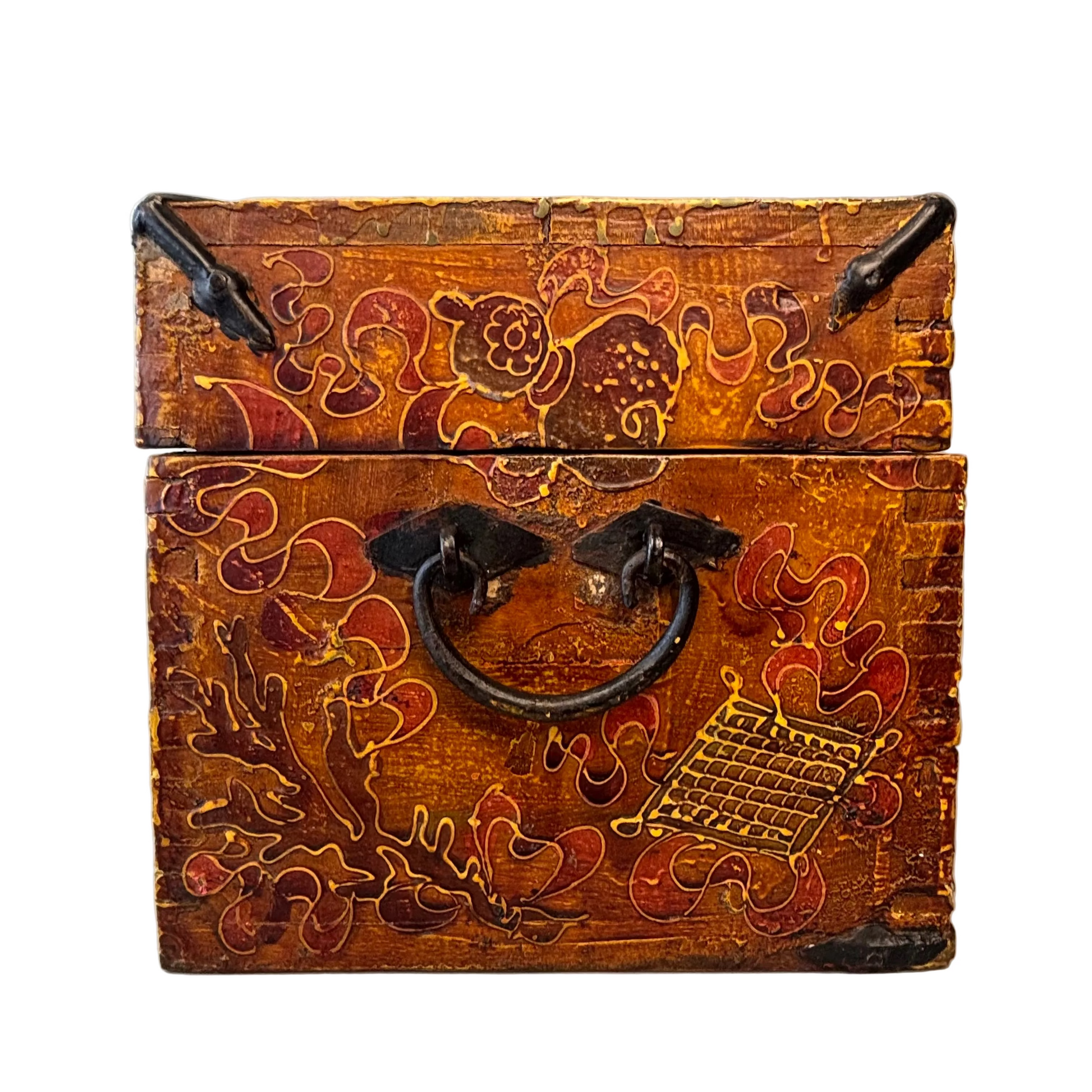 Iron fittings and corner bindings on antique Himalayan chest