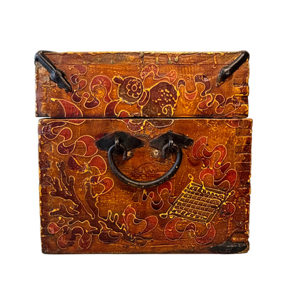 Iron fittings and corner bindings on antique Himalayan chest