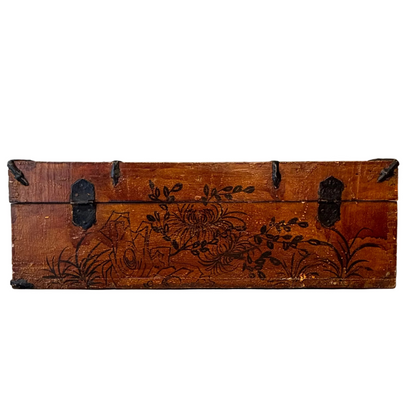 Reverse side showing worn lacquer and hand-drawn decoration