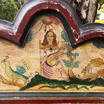 Antique Painted Mirror in the Manner of 17th Century Stumpwork Decoration