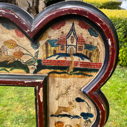 Antique Painted Mirror in the Manner of 17th Century Stumpwork Decoration