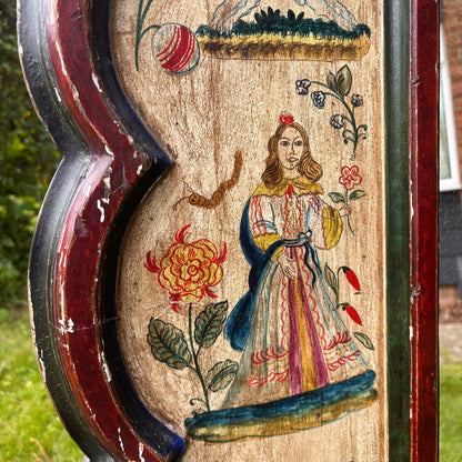 Antique Painted Mirror in the Manner of 17th Century Stumpwork Decoration