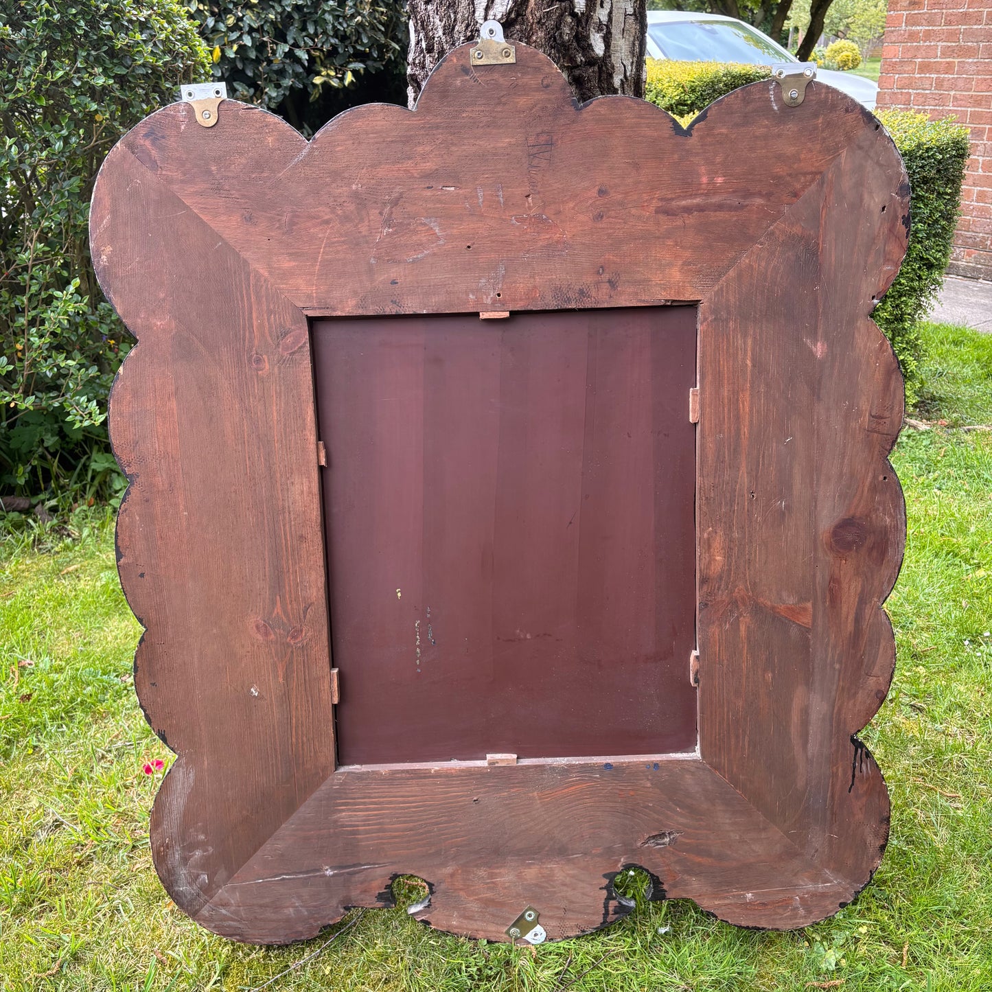 Antique Painted Mirror in the Manner of 17th Century Stumpwork Decoration