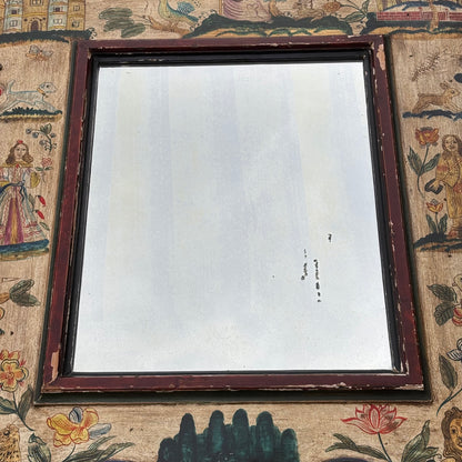 Antique Painted Mirror in the Manner of 17th Century Stumpwork Decoration