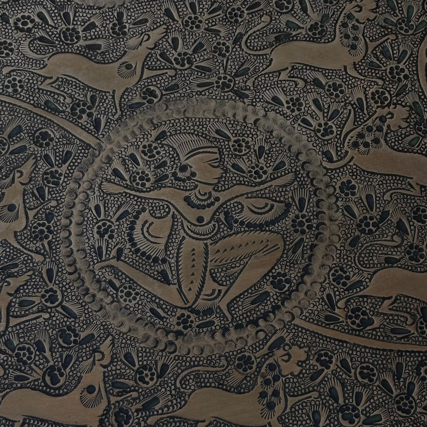 Antique North Indian brass tray with courtly figure medallions