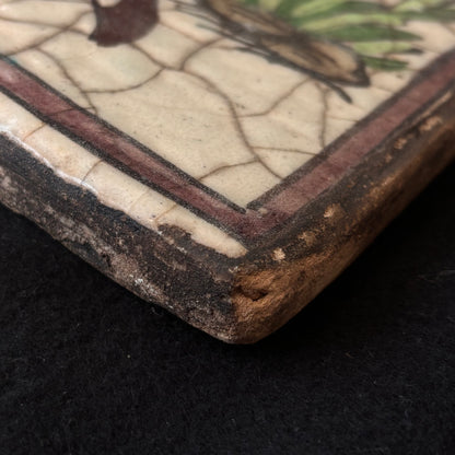 Corner detail showing glaze craquelure and age-related wear