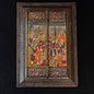 Front view of Persian Khatamkari mirror with painted hinged doors and floral decoration