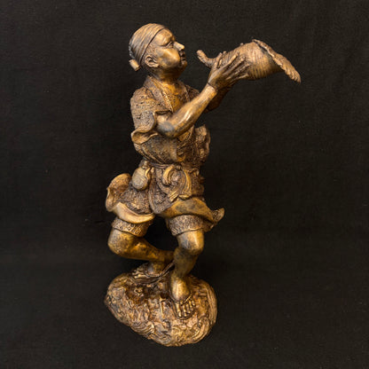 Large Japanese Meiji Bronze Figure Sounding a Conch Shell, c.1880–1900