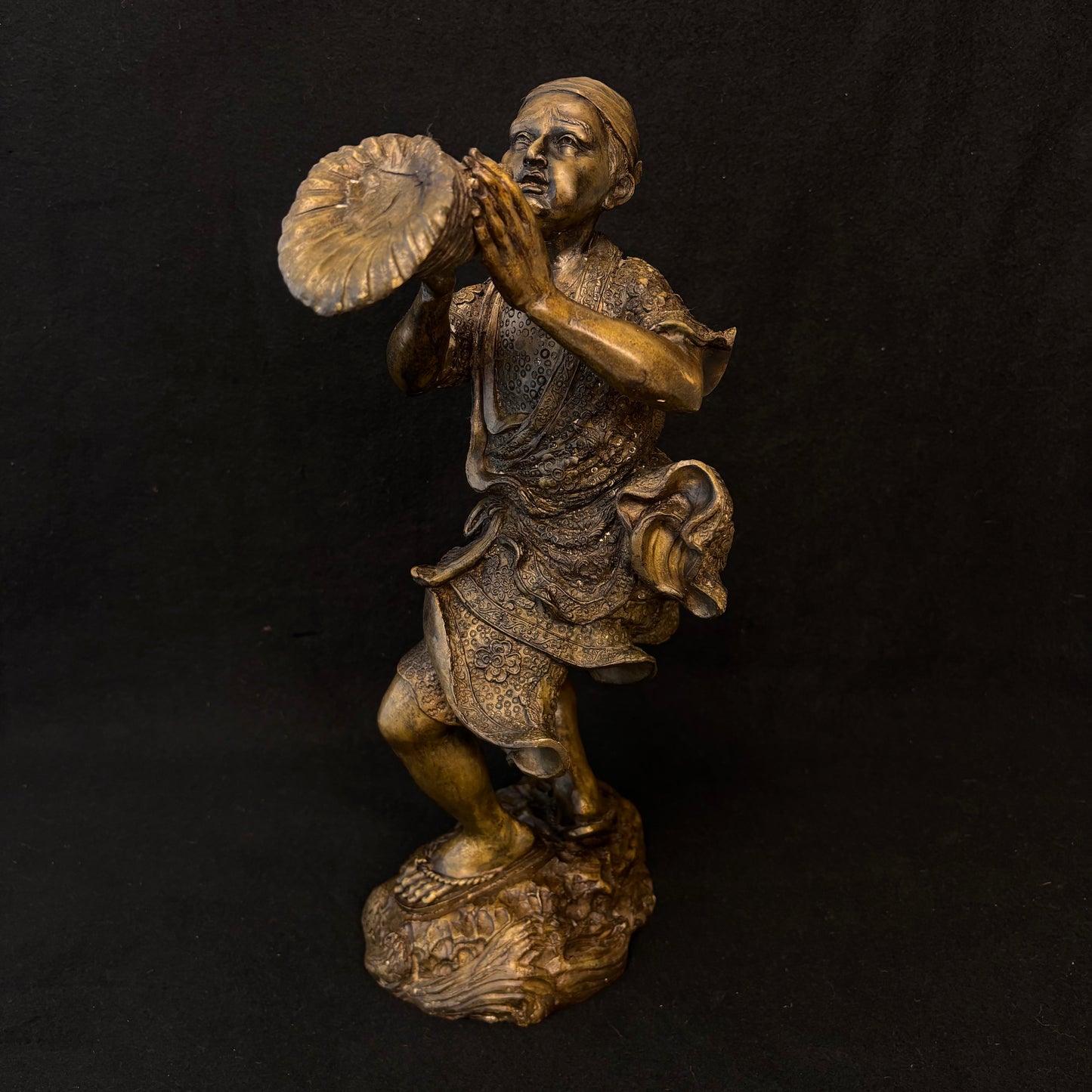 Large Japanese Meiji Bronze Figure Sounding a Conch Shell, c.1880–1900