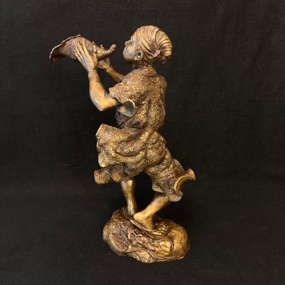 Large Japanese Meiji Bronze Figure Sounding a Conch Shell, c.1880–1900
