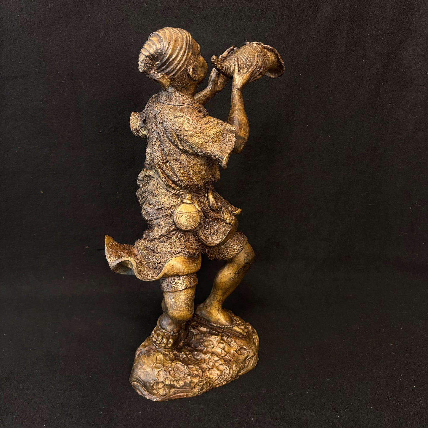 Large Japanese Meiji Bronze Figure Sounding a Conch Shell, c.1880–1900