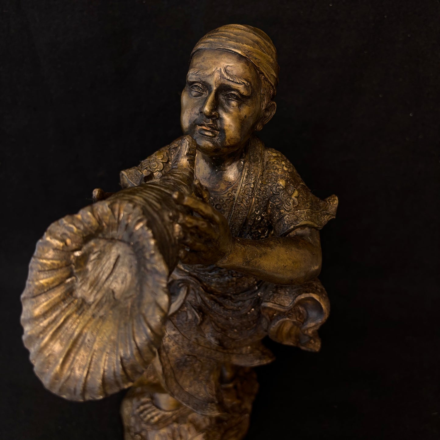 Large Japanese Meiji Bronze Figure Sounding a Conch Shell, c.1880–1900