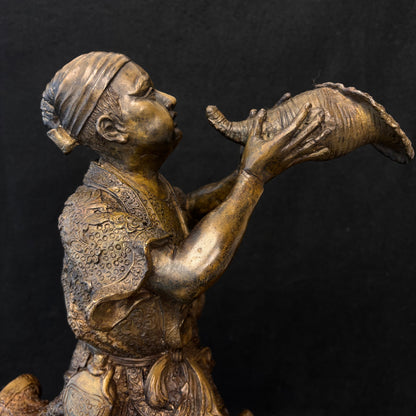 Large Japanese Meiji Bronze Figure Sounding a Conch Shell, c.1880–1900