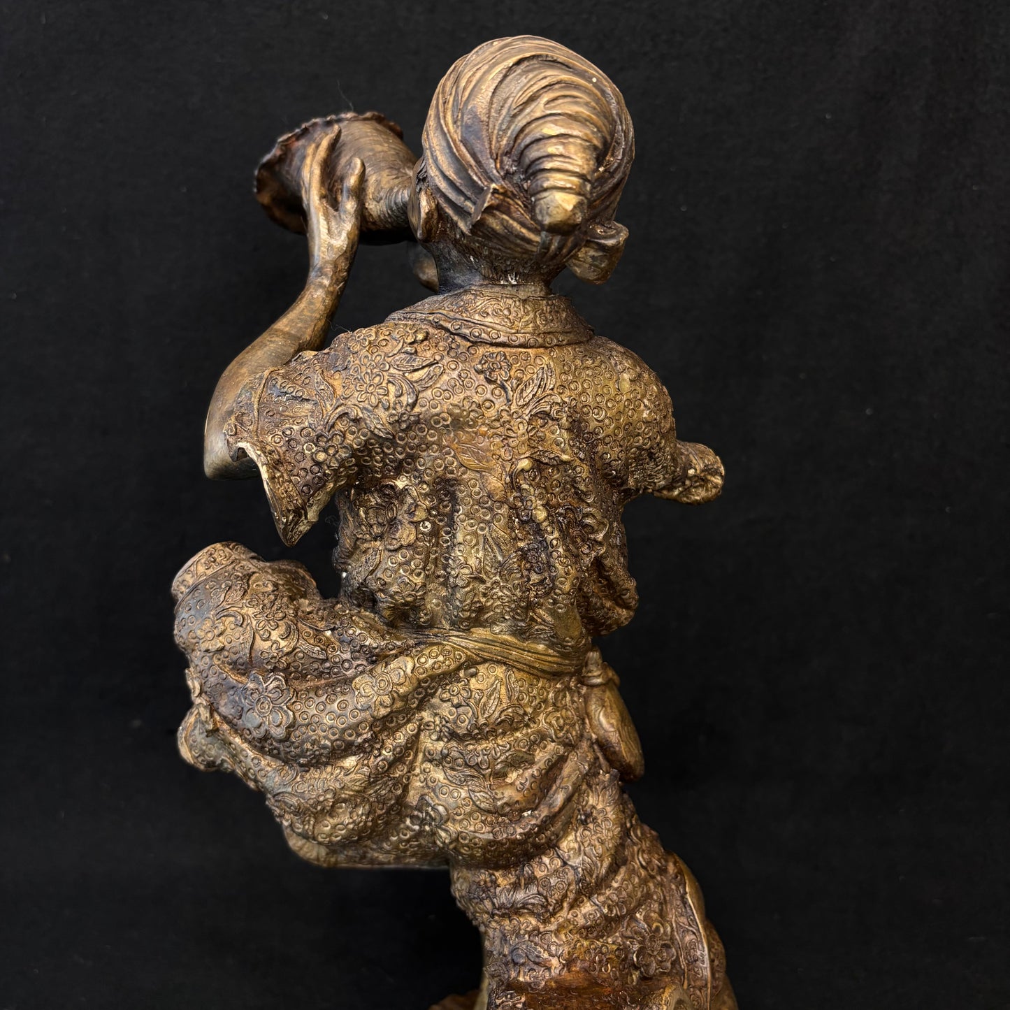 Large Japanese Meiji Bronze Figure Sounding a Conch Shell, c.1880–1900
