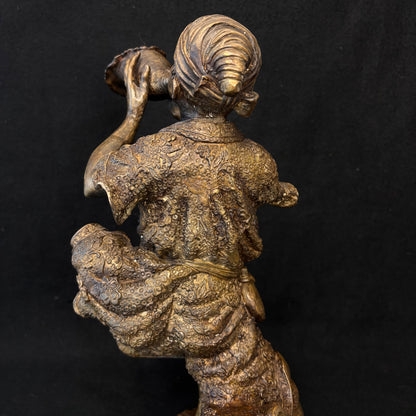 Large Japanese Meiji Bronze Figure Sounding a Conch Shell, c.1880–1900