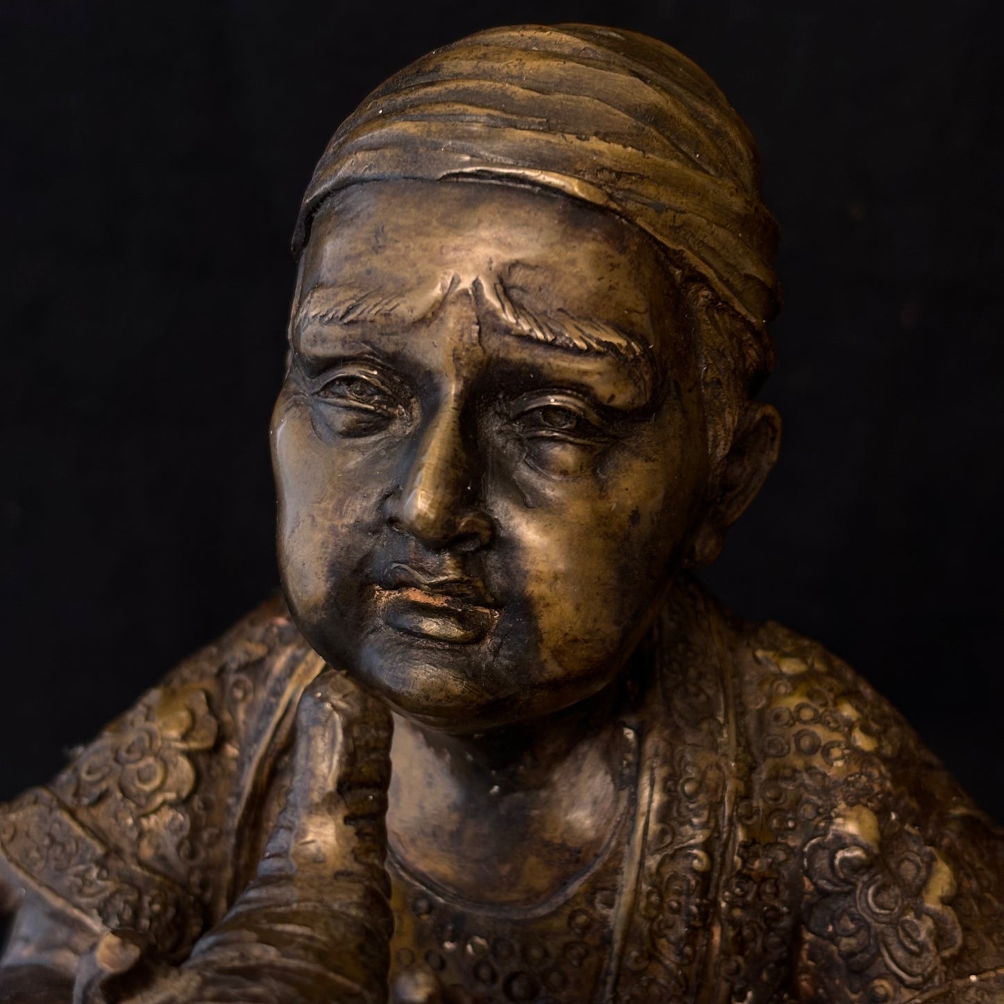 Large Japanese Meiji Bronze Figure Sounding a Conch Shell, c.1880–1900